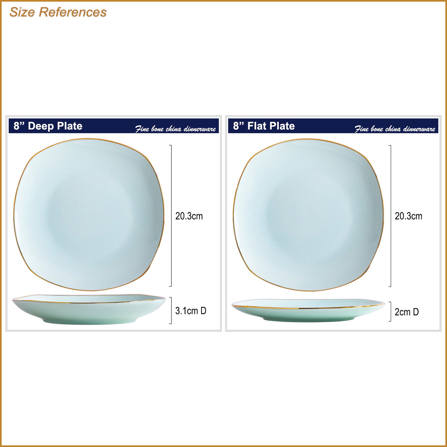 Bone China Celadon Plate - Square with Curved Edge
