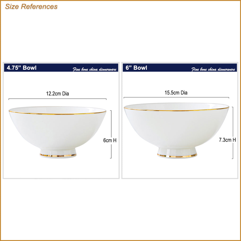 Bone China Wide Mouth Bowl - White with Gold Rim