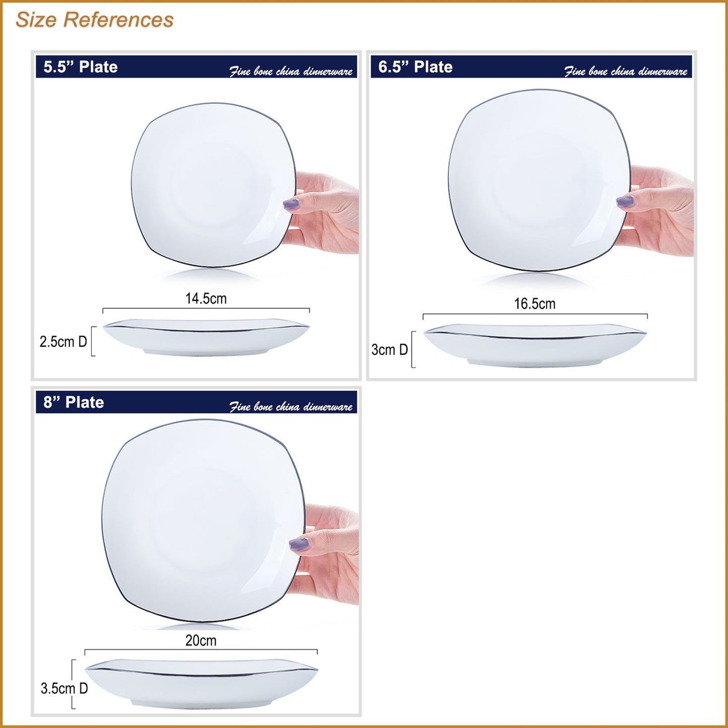 Bone China Deep Plate - Square Shaped with Black Rim