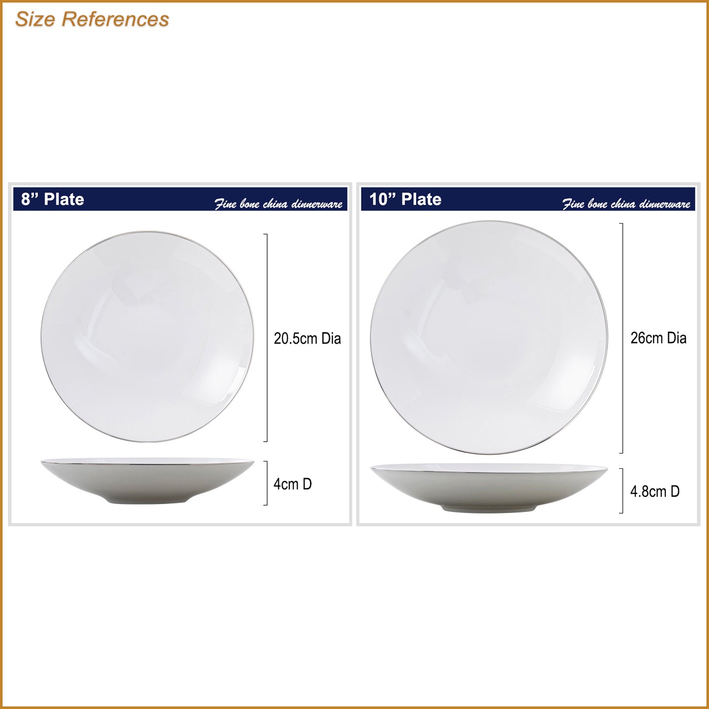 Bone China Round Plate - White with Silver Rim