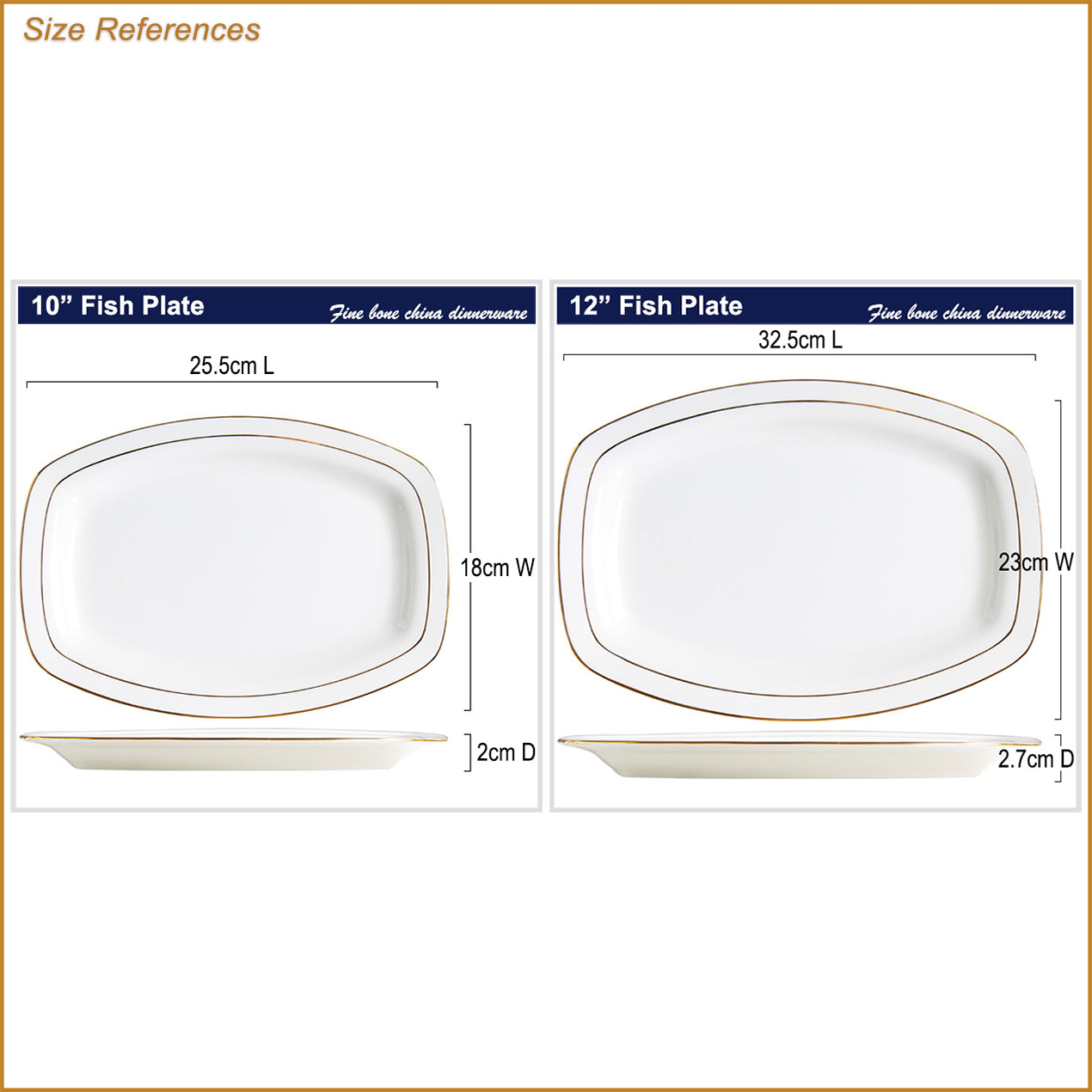 Bone China Fish Platter - Rectangle with Curved Edge