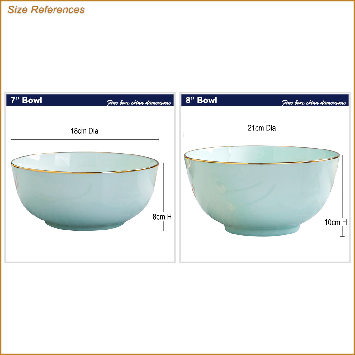 Bone China Celadon Bowl - with Gold Rim & Foot