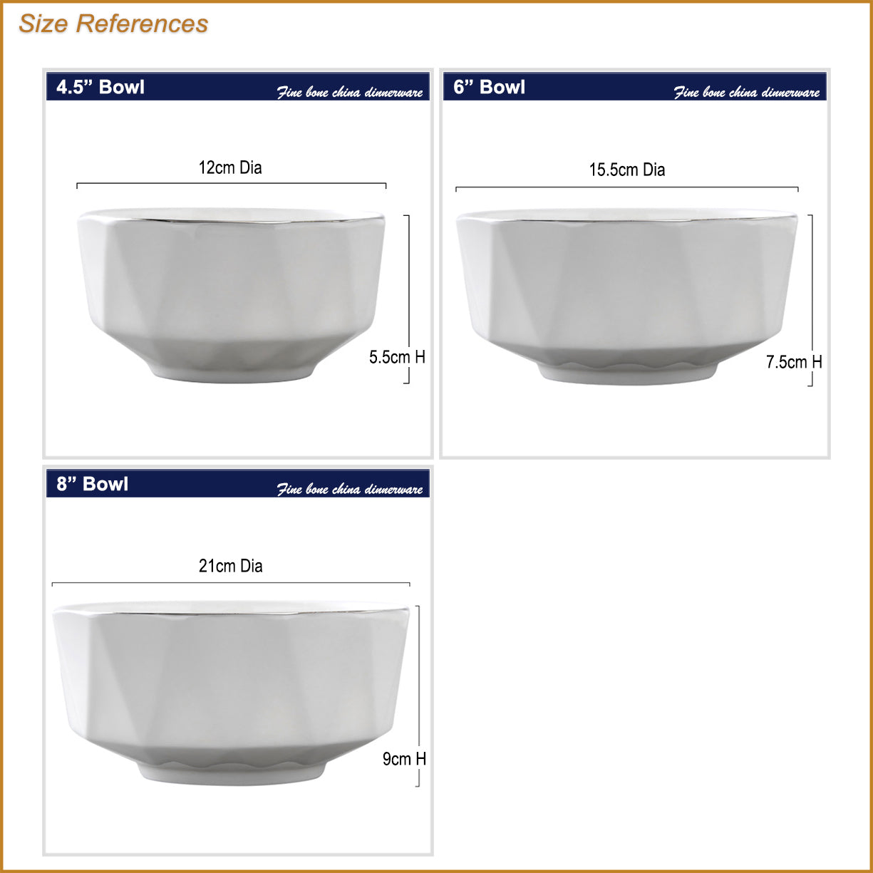 Bone China Tableware - Octagon Bowl with Silver Rim