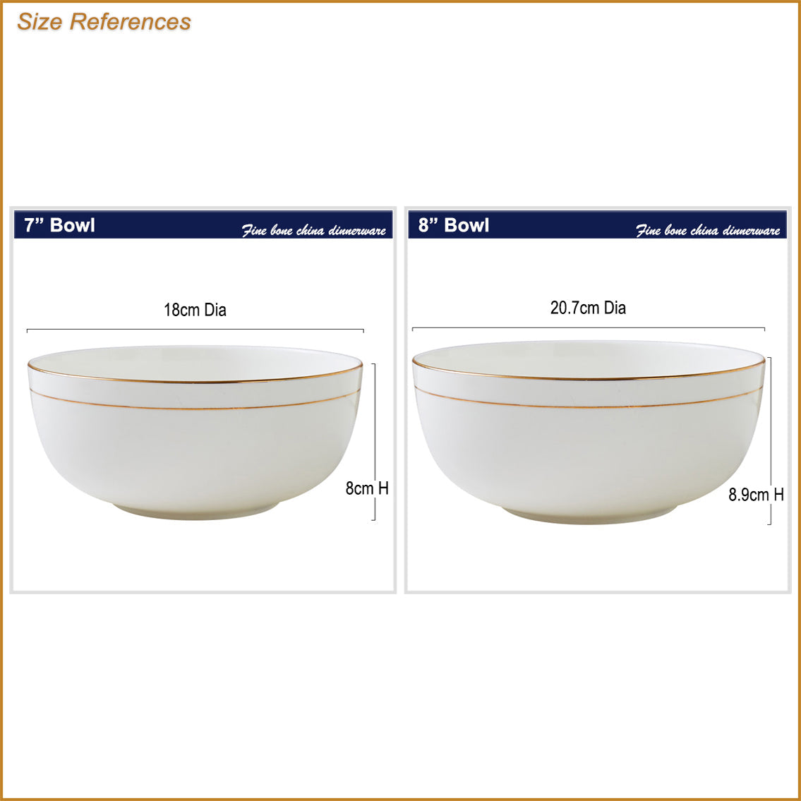 Bone China Tableware - Round Bowl with Gold Rim