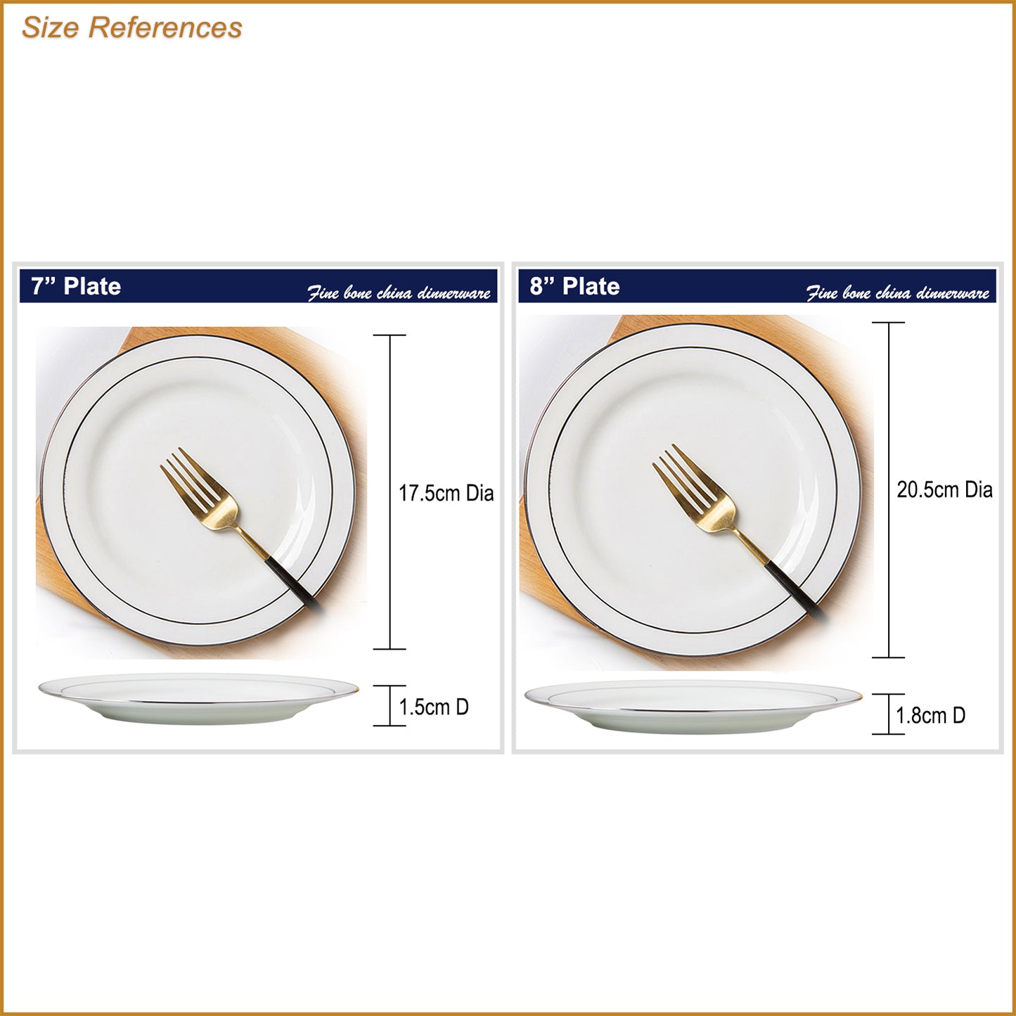 Bone China Flat Plate - White with Silver Rim