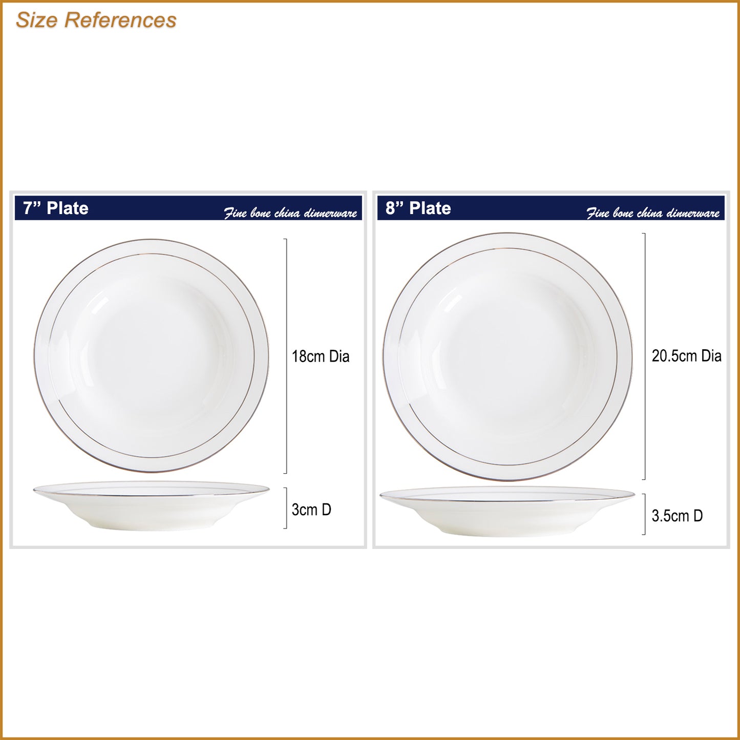 Bone China Soup Plate - White with Silver Rim