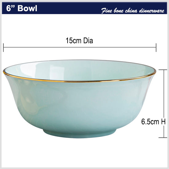Bone China Tableware - Celadon Bowl with Gold Rim