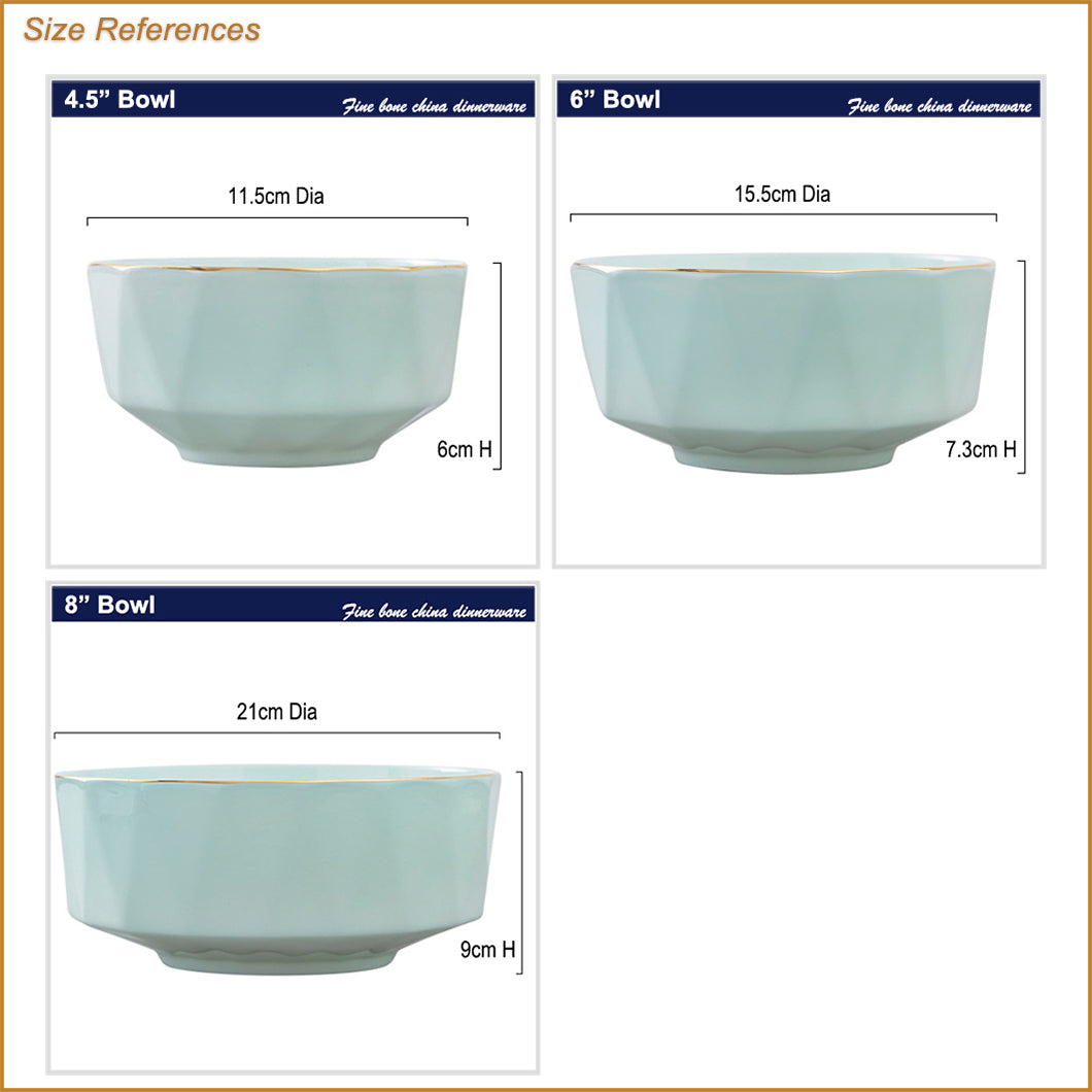Bone China Celadon Tableware - Octagon Bowl with Gold Rim