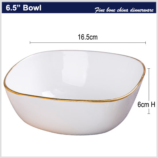 Bone China Tableware - Square Bowl with Curved Edge