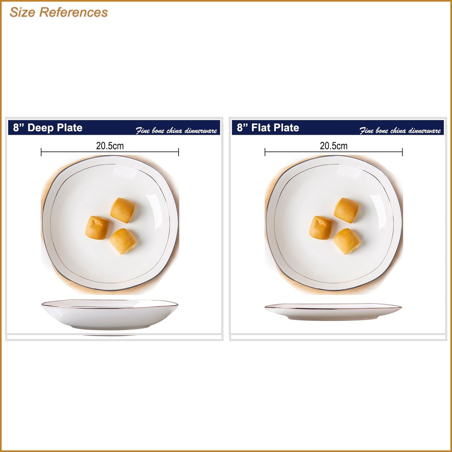 Bone China Plate with Silver Rim - Square with Curved Edge