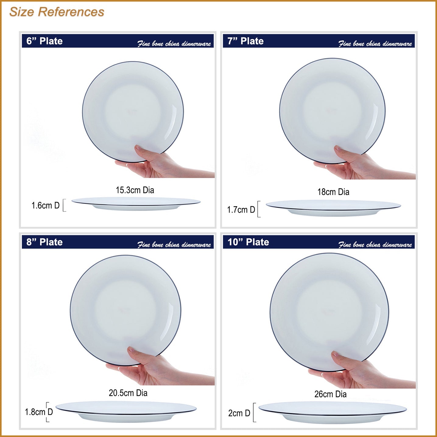 Bone China Flat Plate - White with Black Rim