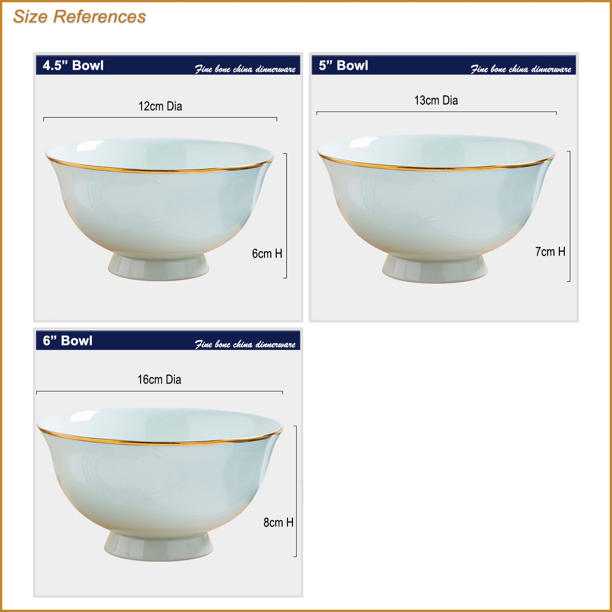 Bone China Celadon Bowl - W/ Gold Rim & Foot