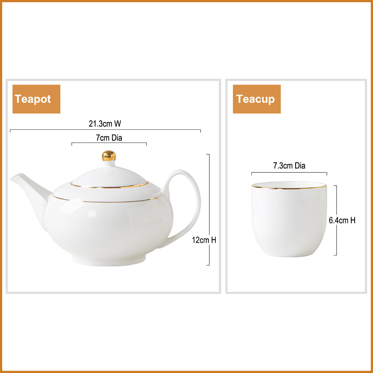 Bone China Tea Set - White with Gold Rim