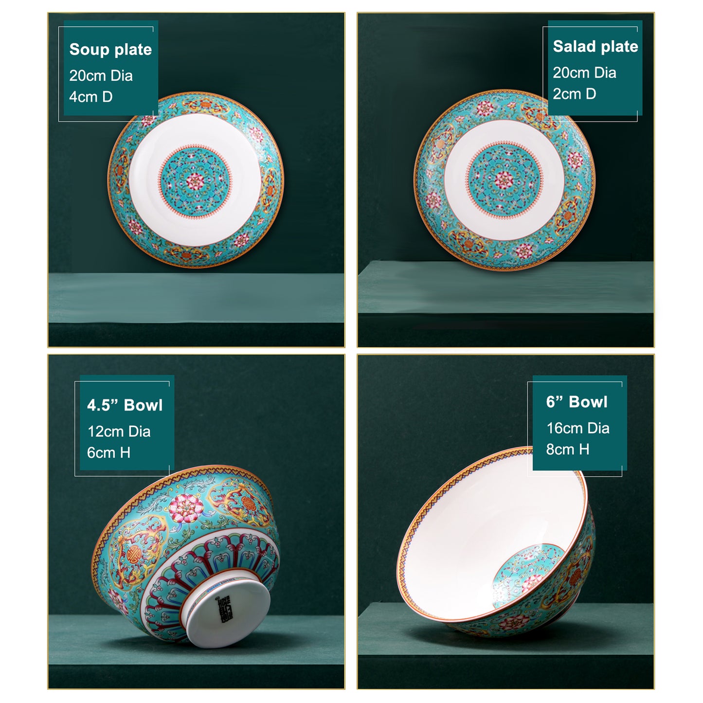 Luxury Bone China Dining Ware Collection - Enameling of Decorative Motif in Turquoise