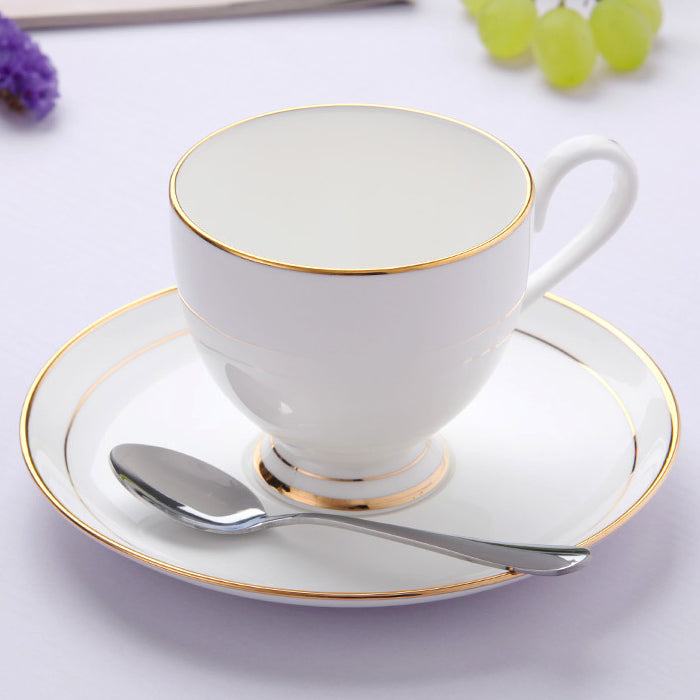 Bone China Tea Cup & Saucer - W/ Gold Rim or Silver Rim