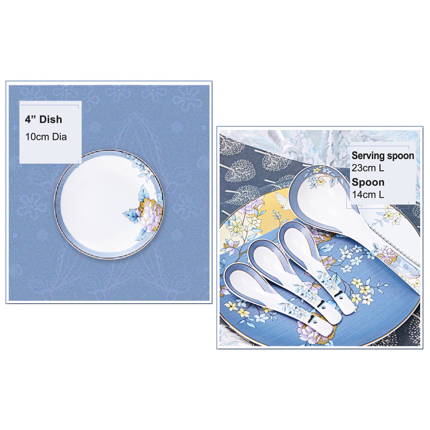 Luxury Bone China Dining Ware Collection - Enameling of Floral Motif in Blue