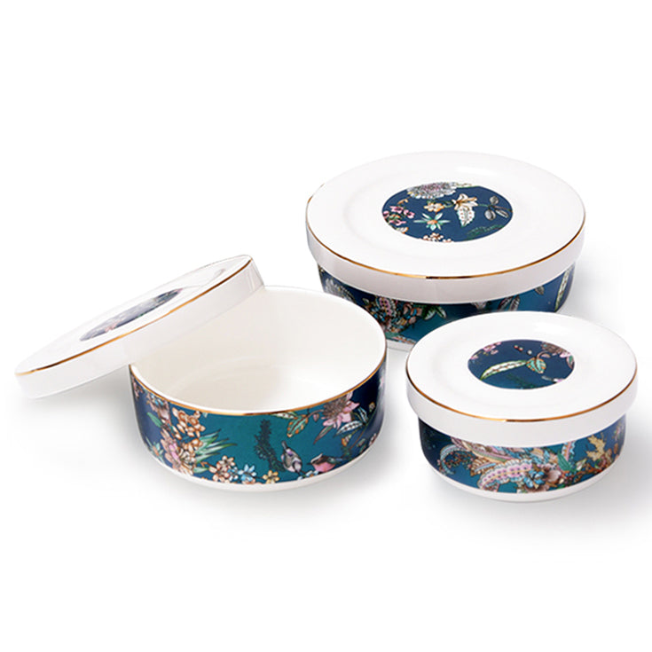 Bone China Serving Bowls with Lids - Set of 3