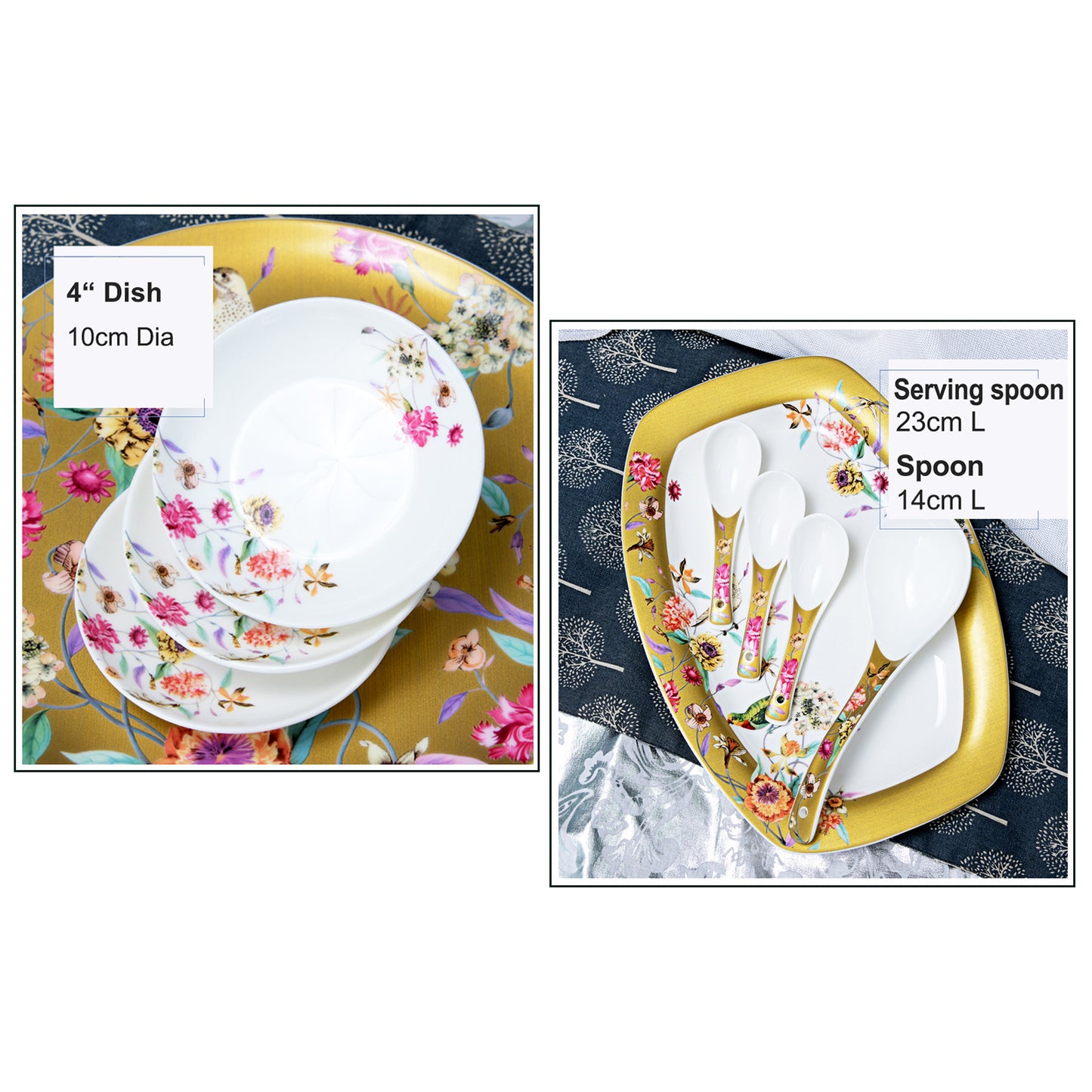 Luxury Bone China Dining Ware Collection - Enameling of Floral Motif in Golden Background