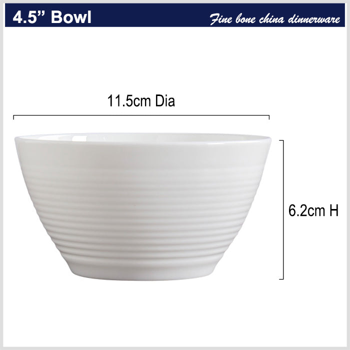 Bone China Round Bowl - Horizontal Ridges on Surface