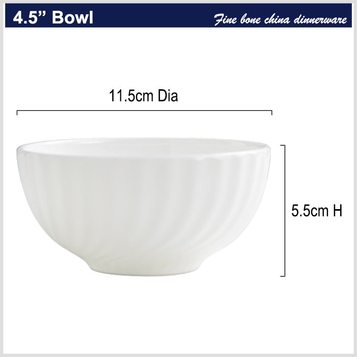 Bone China Round Bowl - with Curved Ridges