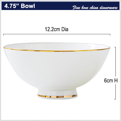 Bone China Wide Mouth Bowl - White with Gold Rim