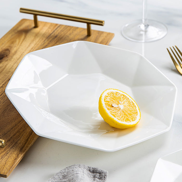 Bone China Dinnerware - Octagon Plate in Creamy White