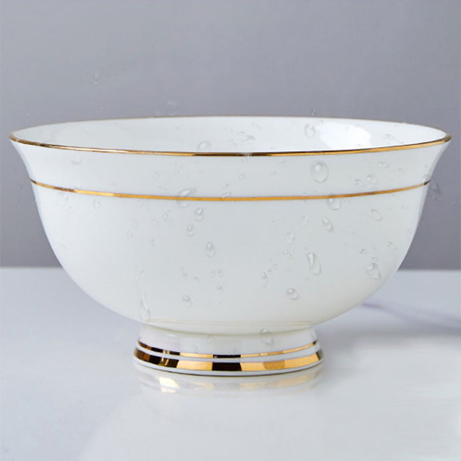 Bone China Round Bowl - White with Gold Rim & Foot