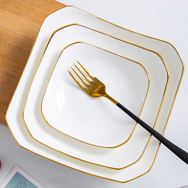 Bone China Octagon Plate - Curved Edge with Upward Angles