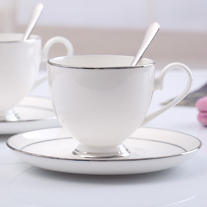 Bone China Tea Cup & Saucer - W/ Gold Rim or Silver Rim