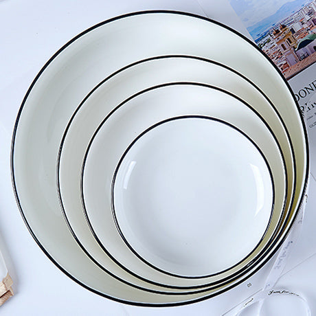 Bone China Round Plate - White with Black Rim