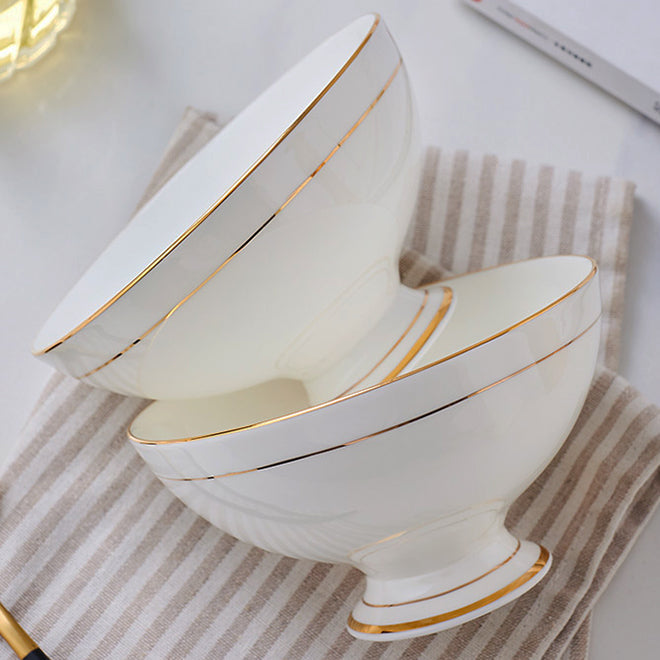 Bone China Tableware - High Foot Bowl with Gold Rim