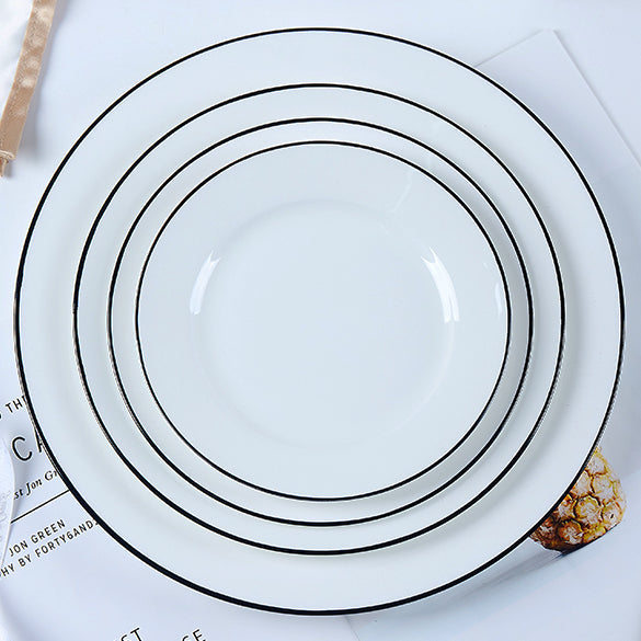 Bone China Flat Plate - White with Black Rim