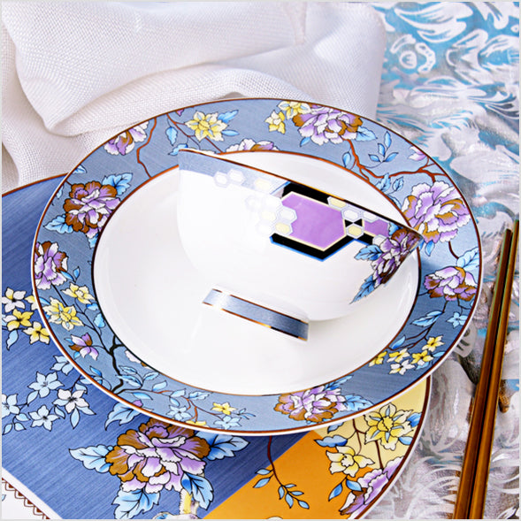 Luxury Bone China Dining Ware Collection - Enameling of Floral Motif in Blue