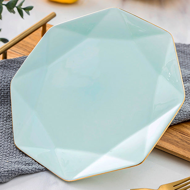 Bone China Celadon Dinnerware - Octagon Plate with Gold Rim