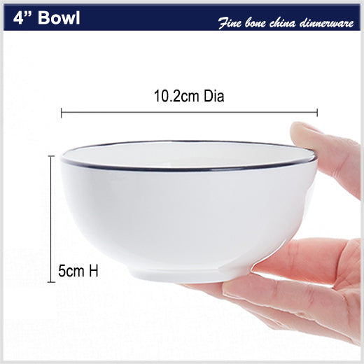 Bone China Round Bowl - White with Black Rim & Foot