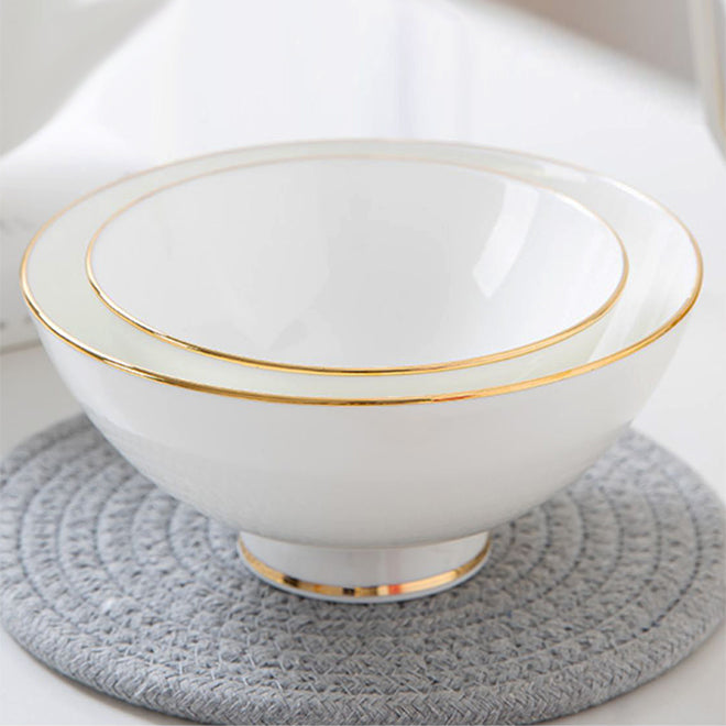 Bone China Wide Mouth Bowl - White with Gold Rim