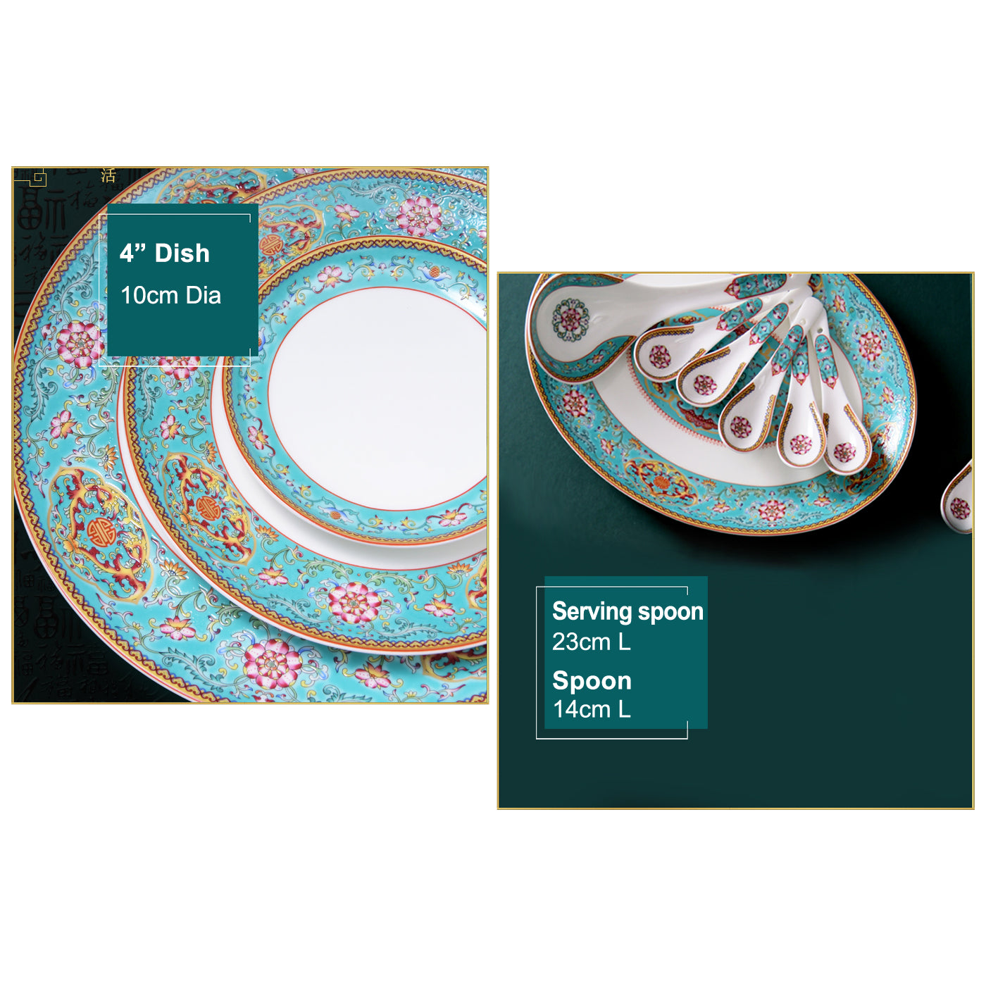 Luxury Bone China Dining Ware Collection - Enameling of Decorative Motif in Turquoise