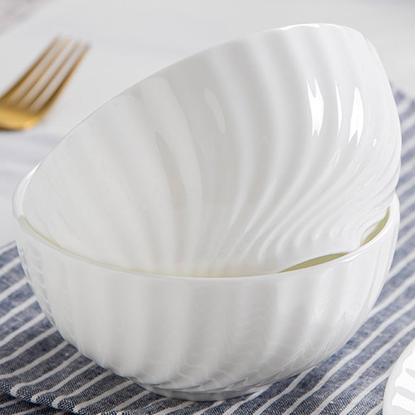 Bone China Round Bowl - with Curved Ridges