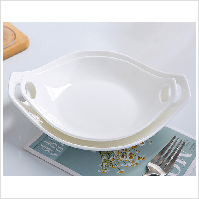 Bone China Deep Plate with Ears - in Creamy White