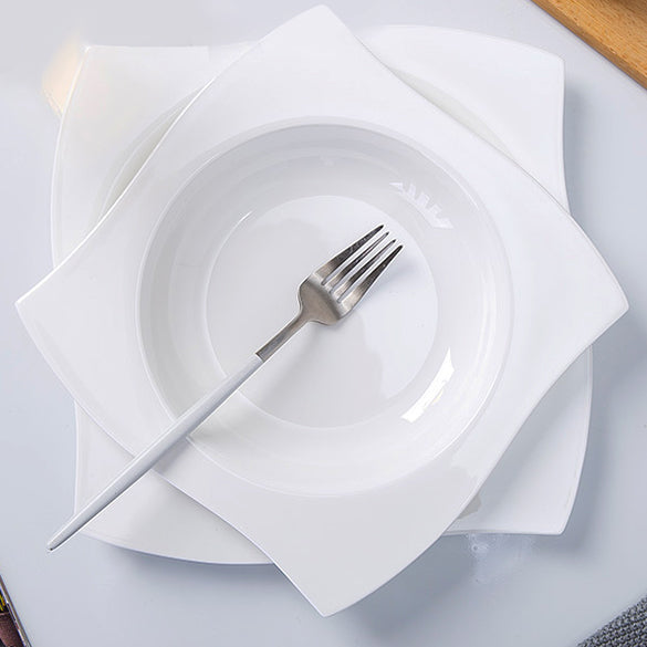 Bone China Dinner Plate - Curved Edge with Concave Circle