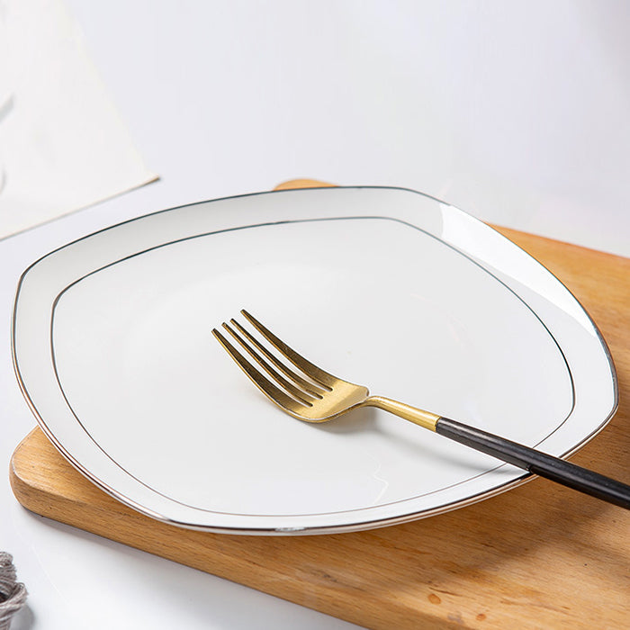 Bone China Plate with Silver Rim - Square with Curved Edge