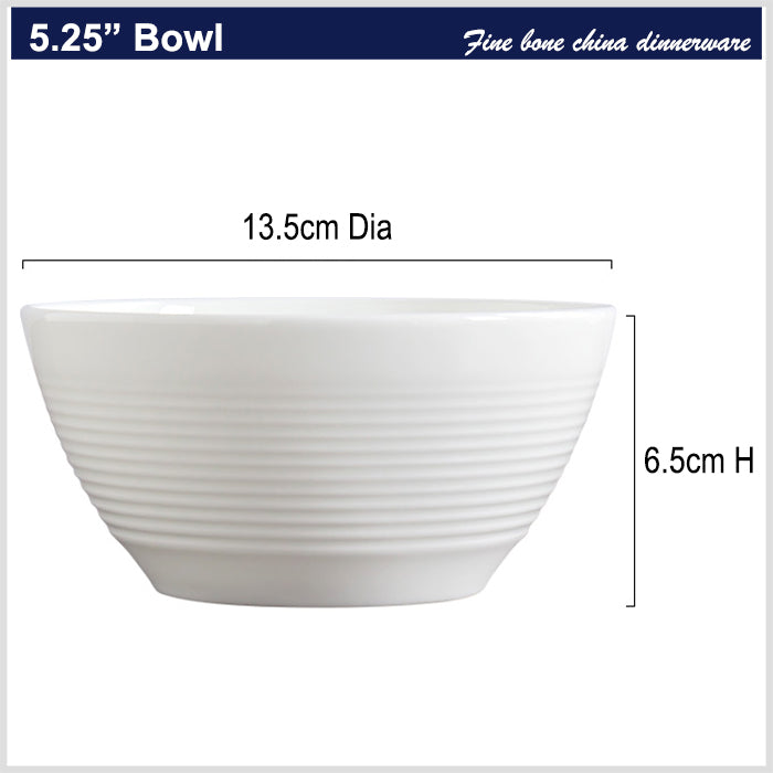 Bone China Round Bowl - Horizontal Ridges on Surface