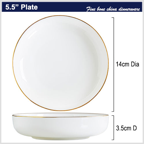 Bone China Salad Plate - White with Gold Rim