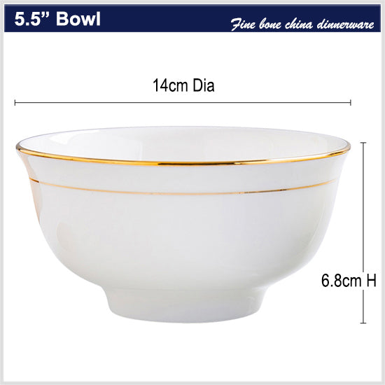 Bone China Bell Bowl - White with Gold Rim & Foot