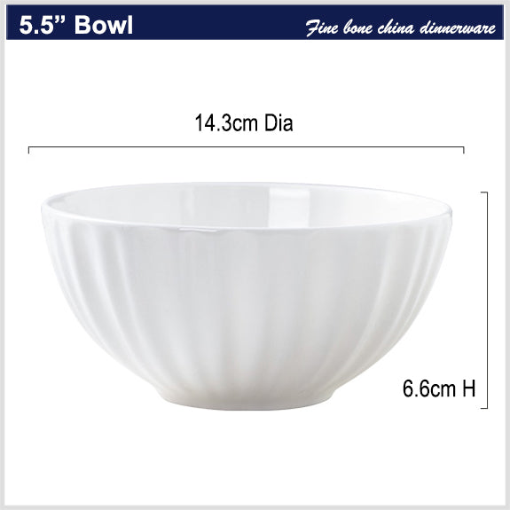 Bone China Ribbed Bowl - in Creamy White