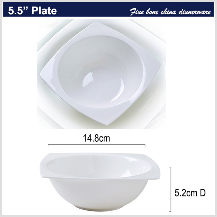 Bone China Square Plate with Concave Circle - in Creamy White