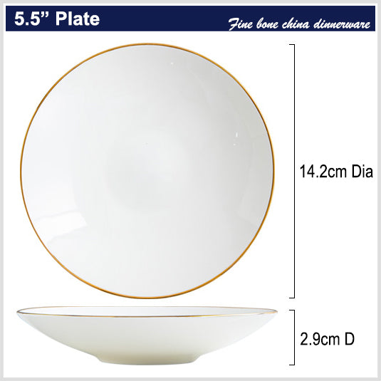 Bone China Dinnerware - Deep Plate with Gold Rim