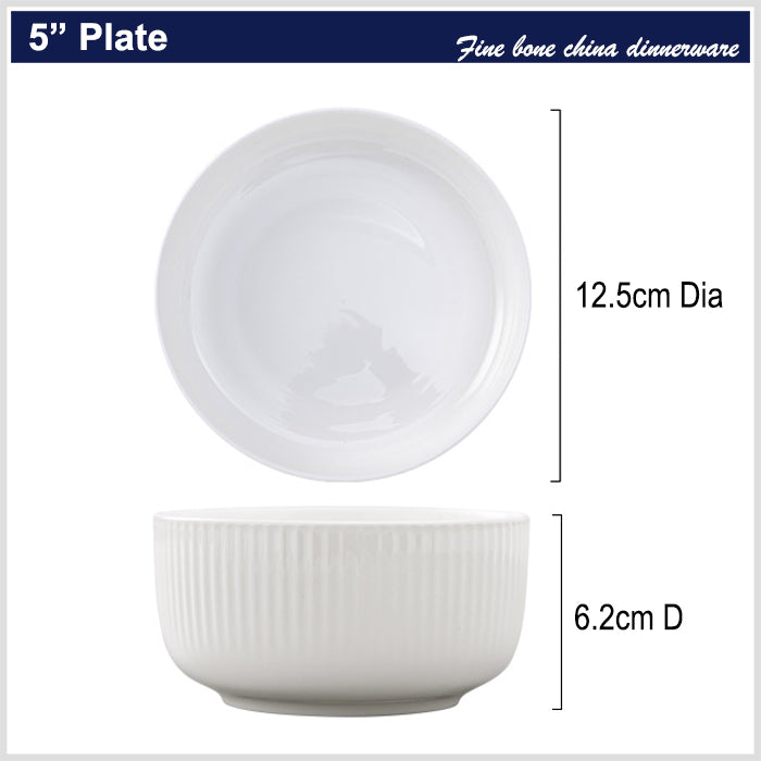 Bone China Dinnerware - Ribbed Plate in Creamy White