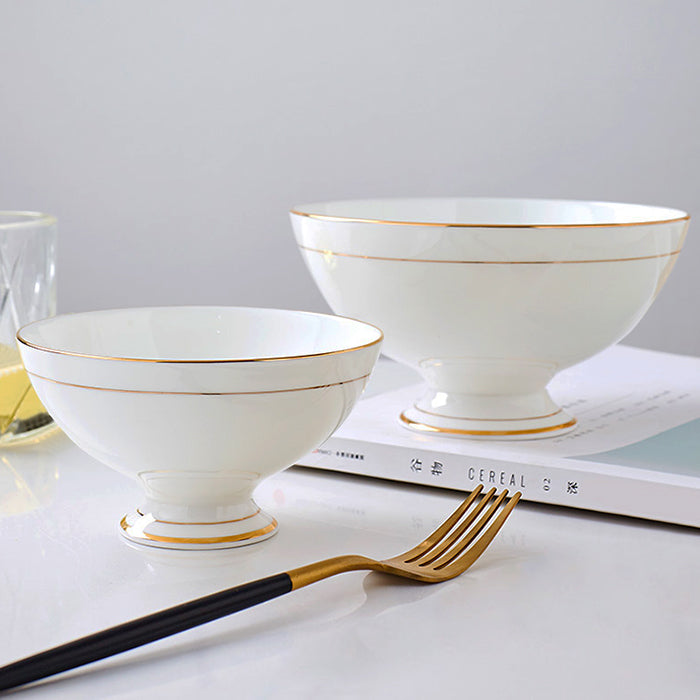 Bone China Tableware - High Foot Bowl with Gold Rim