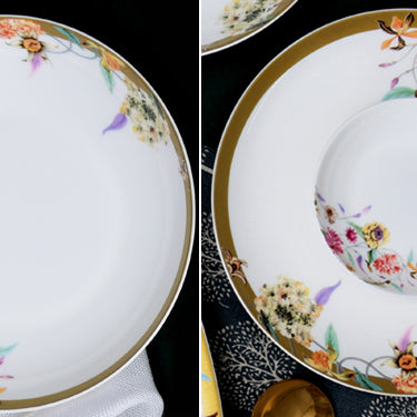 Luxury Bone China Dining Ware Collection - Enameling of Floral Motif in Golden Background